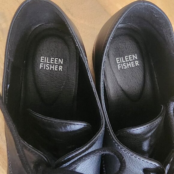 Eileen Fisher Shoes Womens Size 8 Black Leather Platform Lace Up Oxford Loafers - Picture 9 of 11